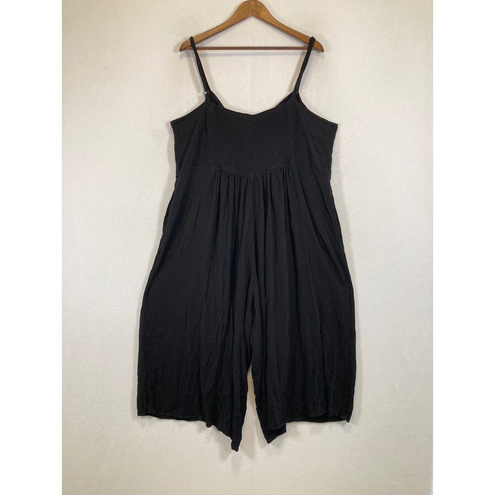 Boho City Chic Women XL/22 Black Tie Front Wide Leg Smocked Back Jumpsuit - Picture 2 of 12